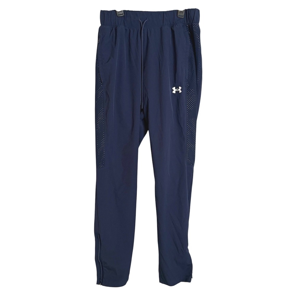 Under Armour Loose Fit Athletic Track Warm Up Train Pants Men M Blue Ankle Zip